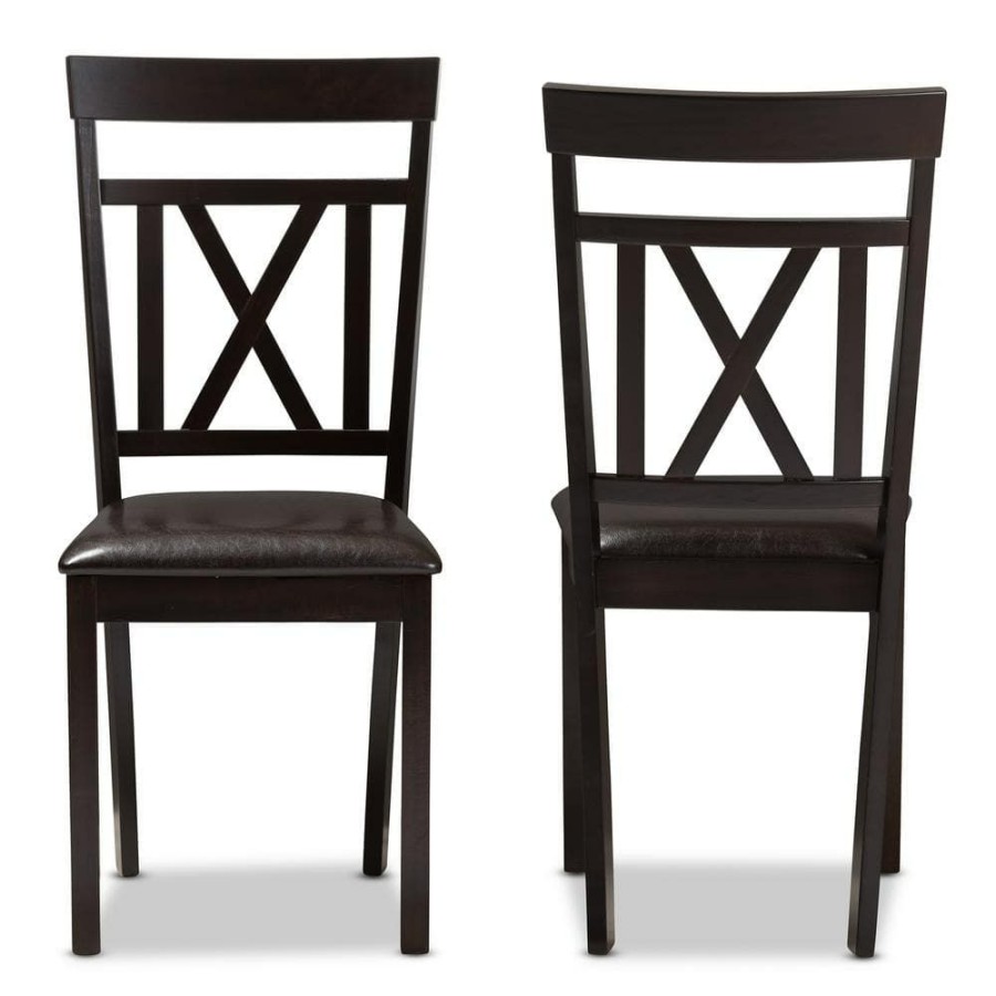 Living Room Furniture * | Rosie Dark Brown Faux Leather Dining Chair (Set Of 2) By Baxton Studio