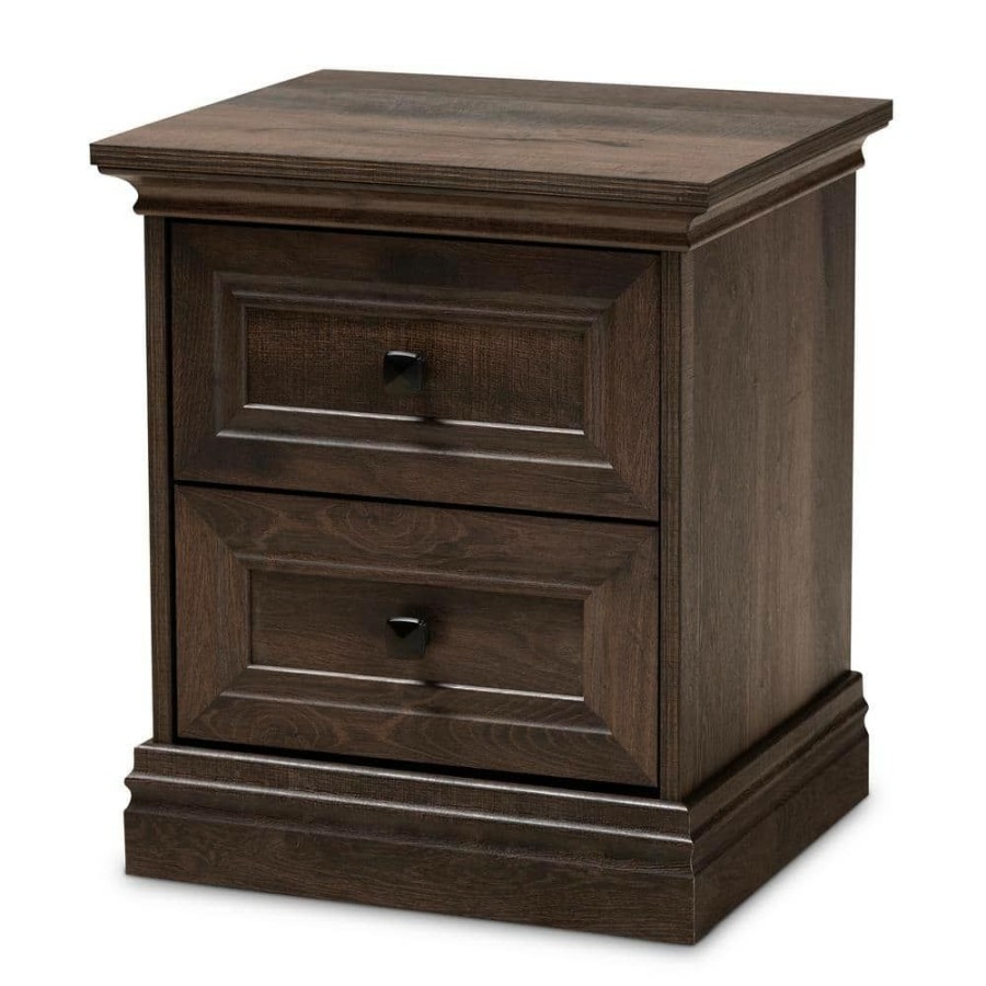 Bedroom Furniture * | Nolan Brown Nightstand 20.9 In. H X 18.25 In. W X 15.9 In. D (2-Drawer) By Baxton Studio