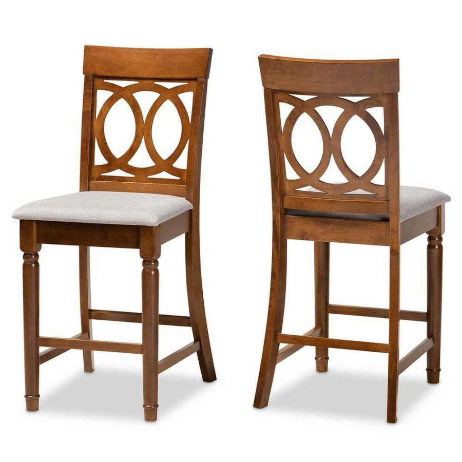 Bar Furniture * | Violet 25 In. Grey And Walnut Pub Stool (Set Of 2) By Baxton Studio