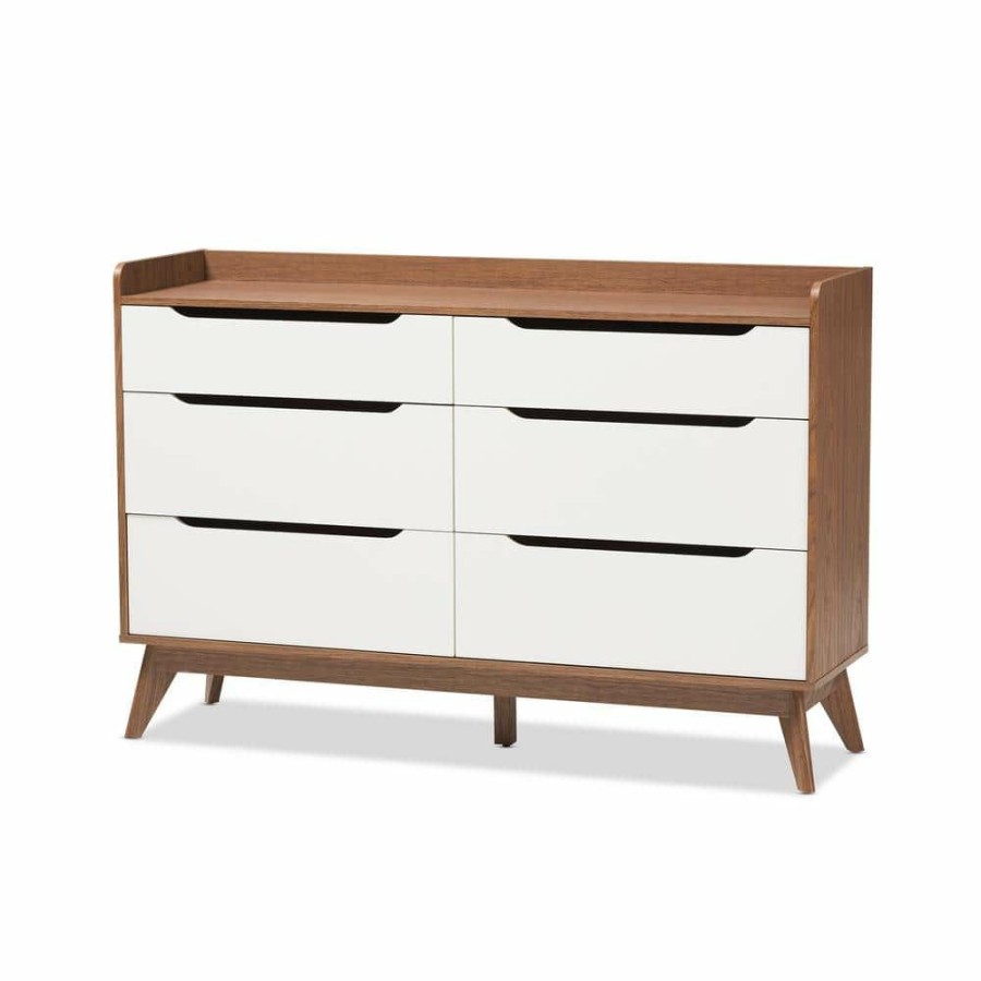 Bedroom Furniture * | Brighton 6-Drawer White Dresser By Baxton Studio