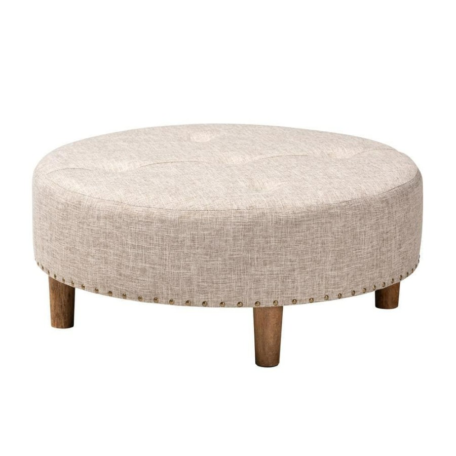 Living Room Furniture * | Vinet Beige Ottoman By Baxton Studio