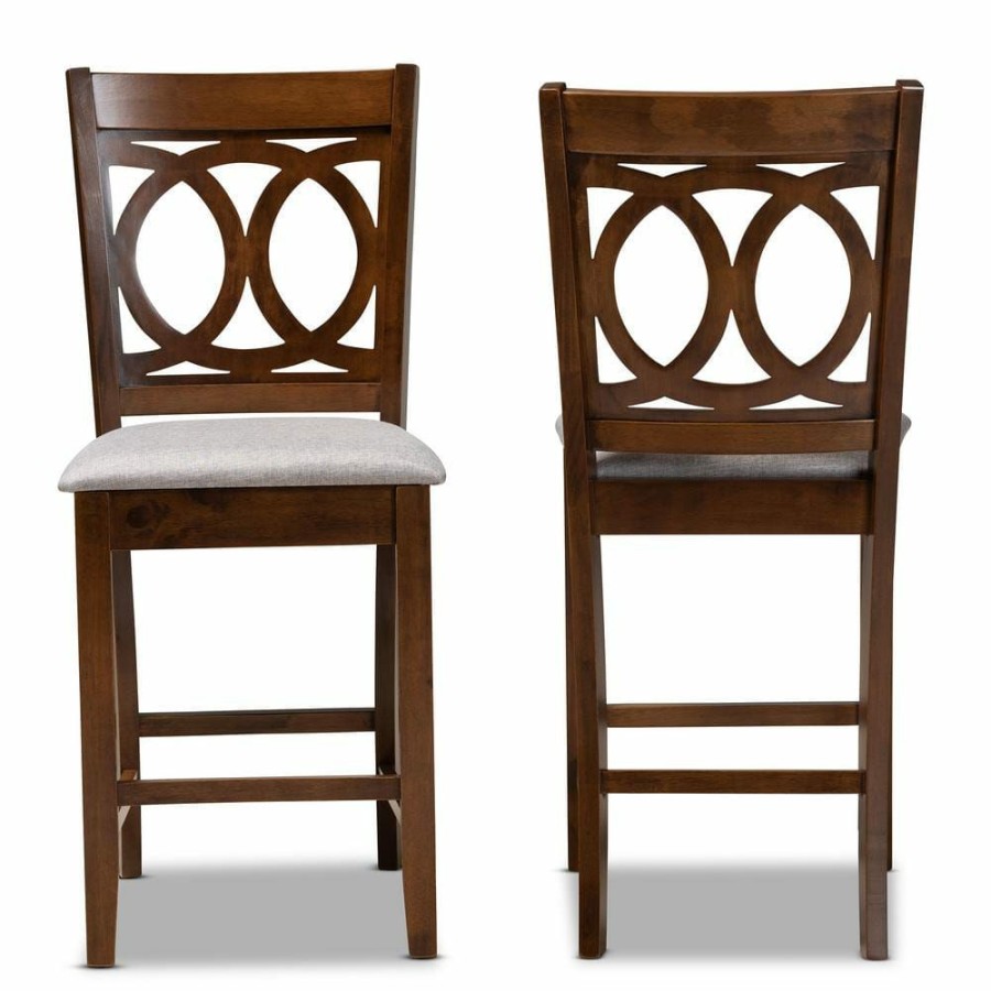 Bar Furniture * | Lenoir 25 In. Grey And Walnut Counter Stool (Set Of 2) By Baxton Studio