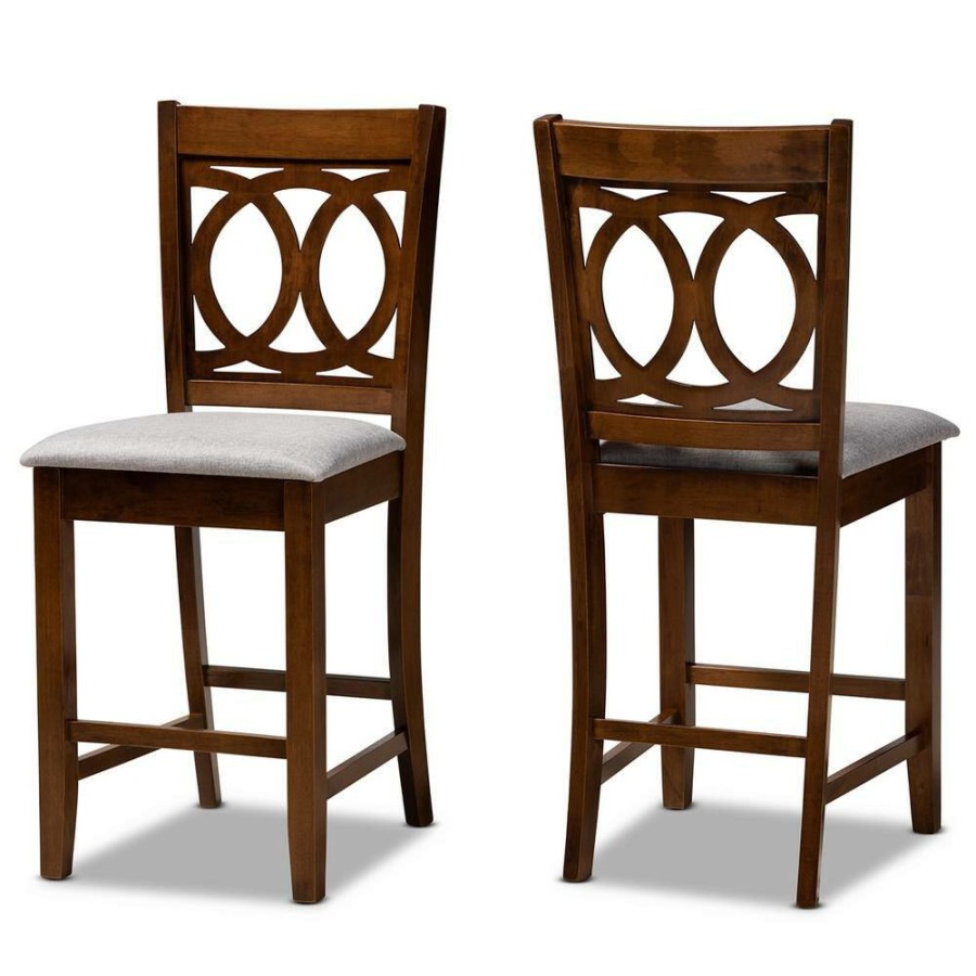 Bar Furniture * | Lenoir 25 In. Grey And Walnut Counter Stool (Set Of 2) By Baxton Studio