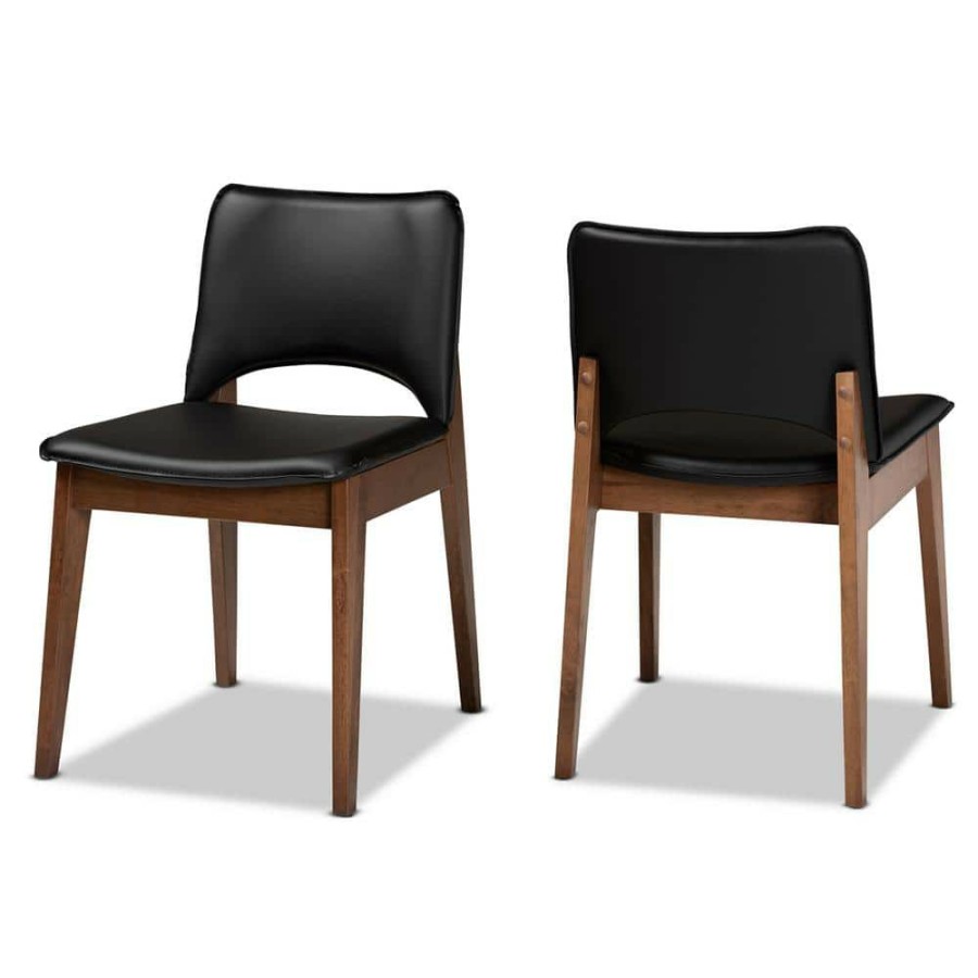 Living Room Furniture * | Afton Black And Walnut Brown Dining Chair (Set Of 2) By Baxton Studio