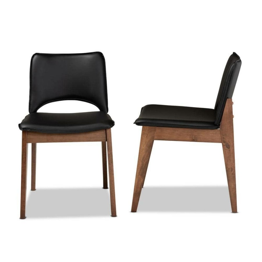 Living Room Furniture * | Afton Black And Walnut Brown Dining Chair (Set Of 2) By Baxton Studio