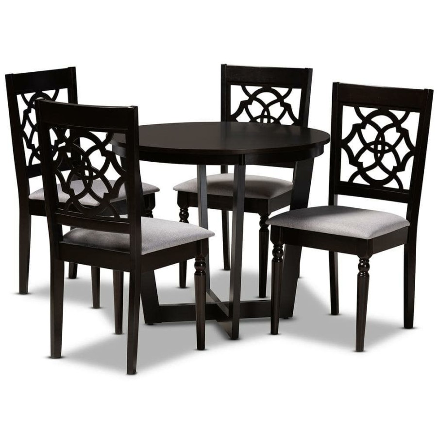 Living Room Furniture * | Valerie 5-Piece Grey And Dark Brown Dining Set By Baxton Studio