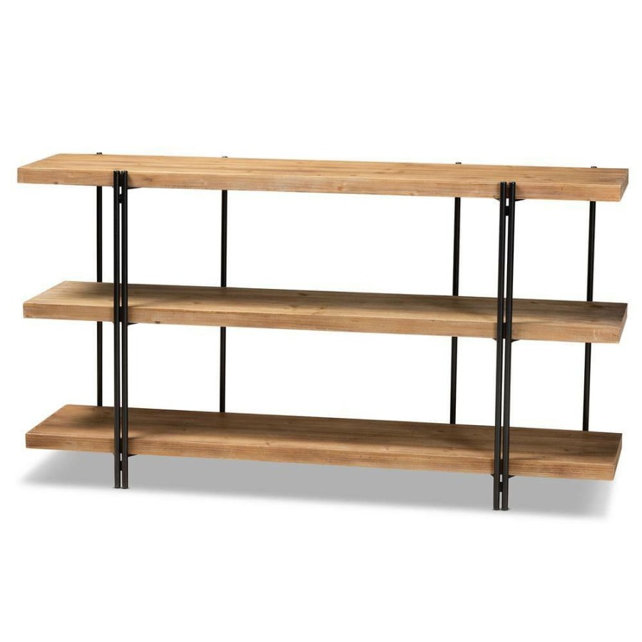 Living Room Furniture * | Tarah 60 In. Natural Brown And Black Rectangle Wood Console Table By Baxton Studio