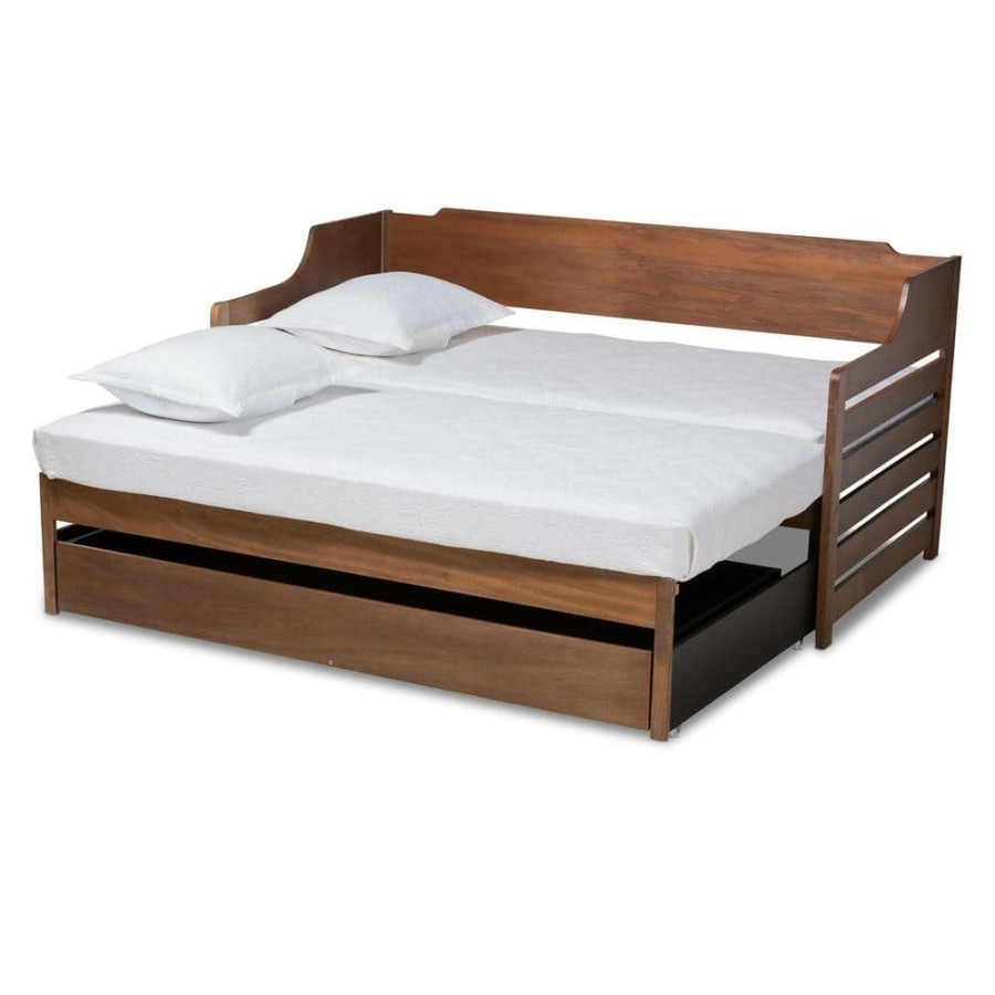 Bedroom Furniture * | Jameson Walnut With Storage Twin To King Expandable Daybed By Baxton Studio