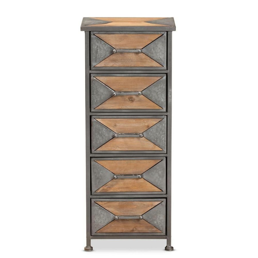 Living Room Furniture * | Laurel Grey And Oak Brown Accent Cabinet By Baxton Studio