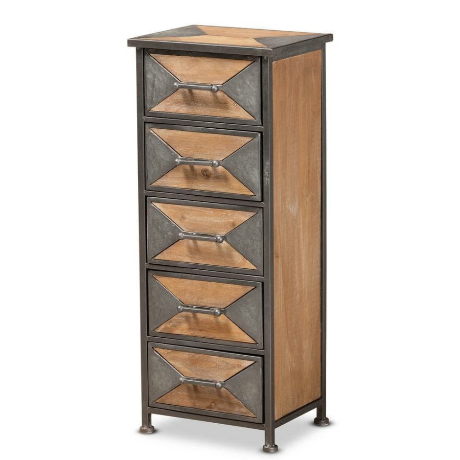 Living Room Furniture * | Laurel Grey And Oak Brown Accent Cabinet By Baxton Studio