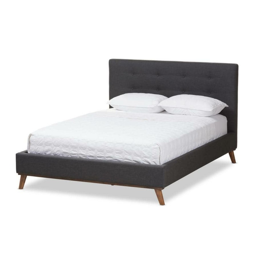 Bedroom Furniture * | Valencia Dark Gray King Platform Bed By Baxton Studio