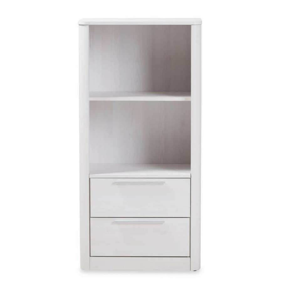 Bar Furniture * | 47.24 In. Whitewash Wood 2-Shelf Accent Bookcase With Drawers By Baxton Studio