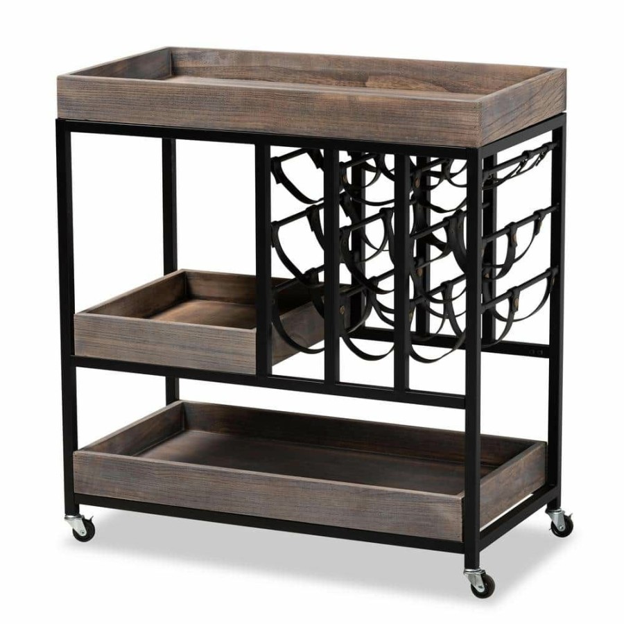 Bar Furniture * | Laine Charcoal And Black Bar Cart By Baxton Studio