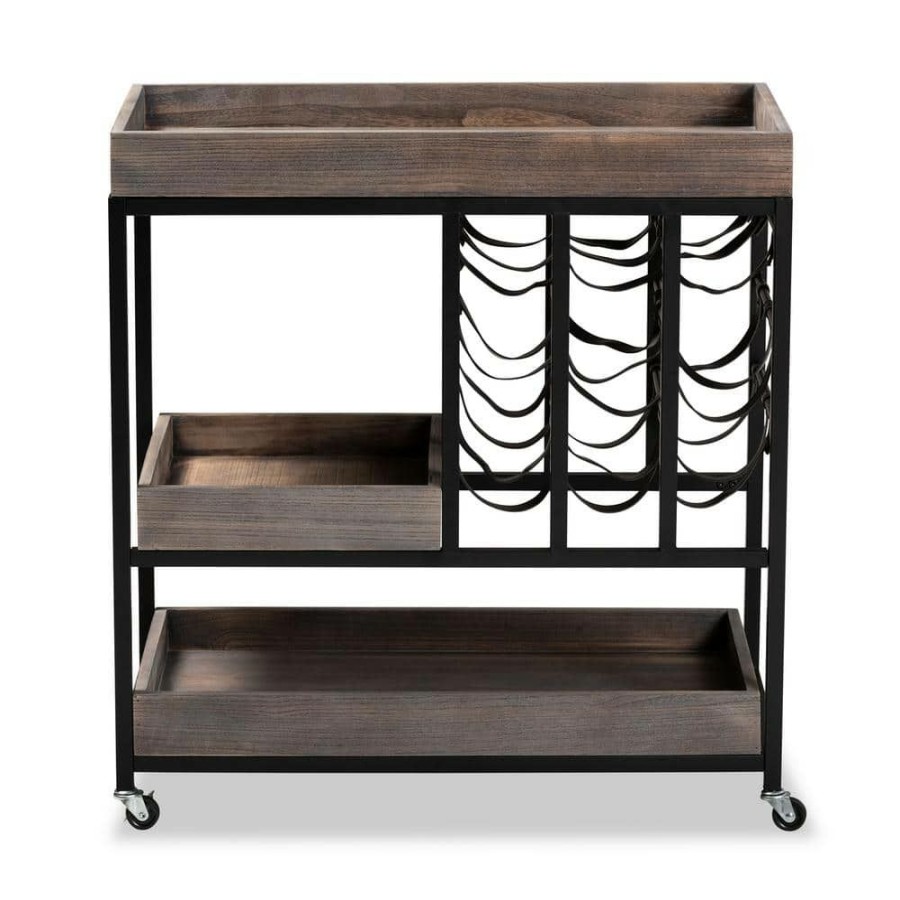 Bar Furniture * | Laine Charcoal And Black Bar Cart By Baxton Studio