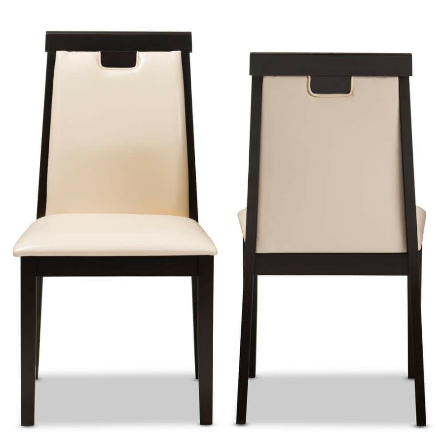 Living Room Furniture * | Evelyn Beige And Dark Brown Faux Leather Dining Chair (Set Of 2) By Baxton Studio