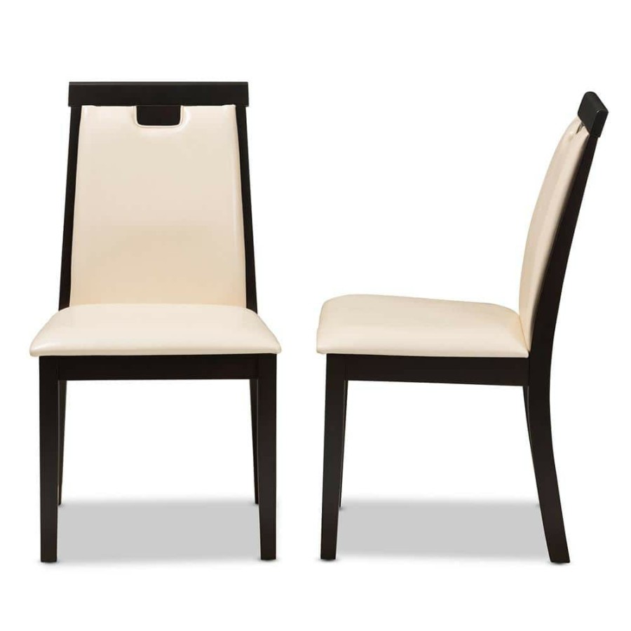 Living Room Furniture * | Evelyn Beige And Dark Brown Faux Leather Dining Chair (Set Of 2) By Baxton Studio