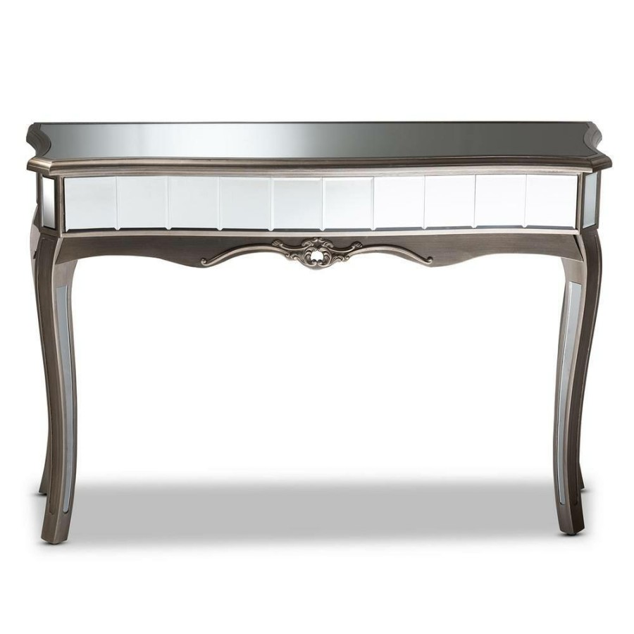 Entryway Furniture * | Elgin 47.2 In. Silver And Mirror Rectangle Glass Console Table By Baxton Studio