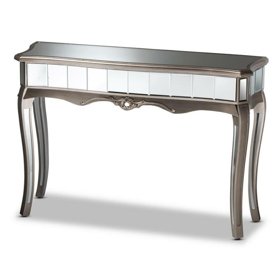 Entryway Furniture * | Elgin 47.2 In. Silver And Mirror Rectangle Glass Console Table By Baxton Studio