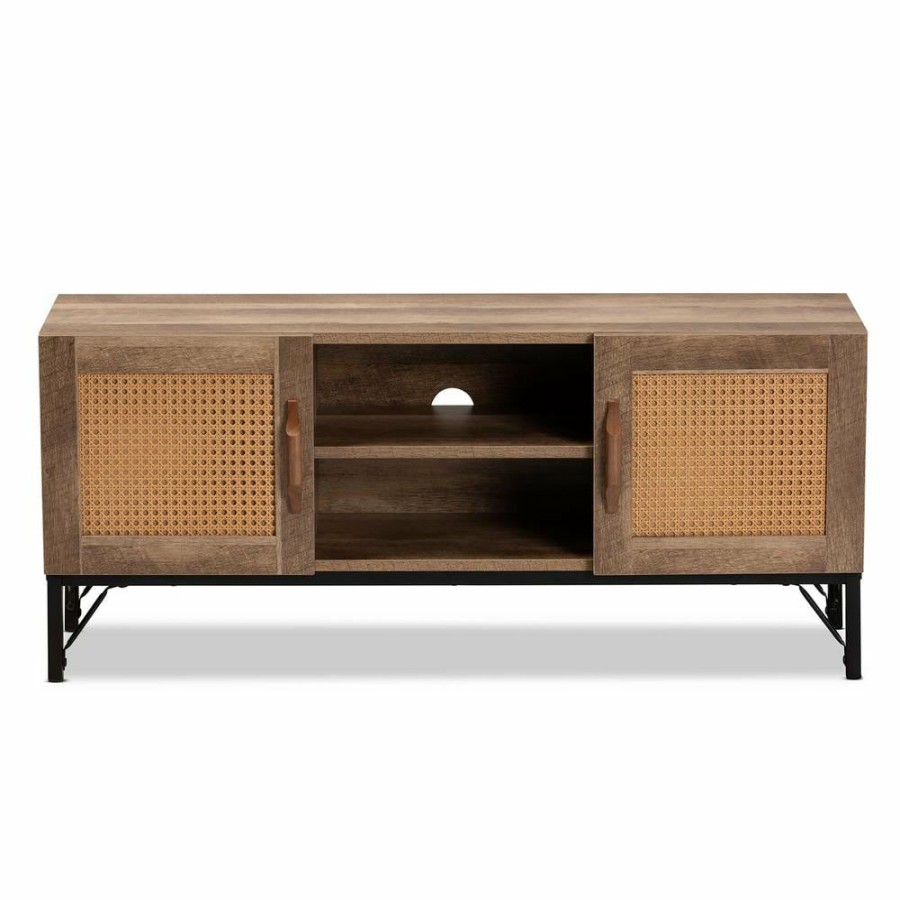 Living Room Furniture * | Veanna 43.3 In. Natural Brown And Black Tv Stand Fits Tv'S Up To 46 In. By Baxton Studio