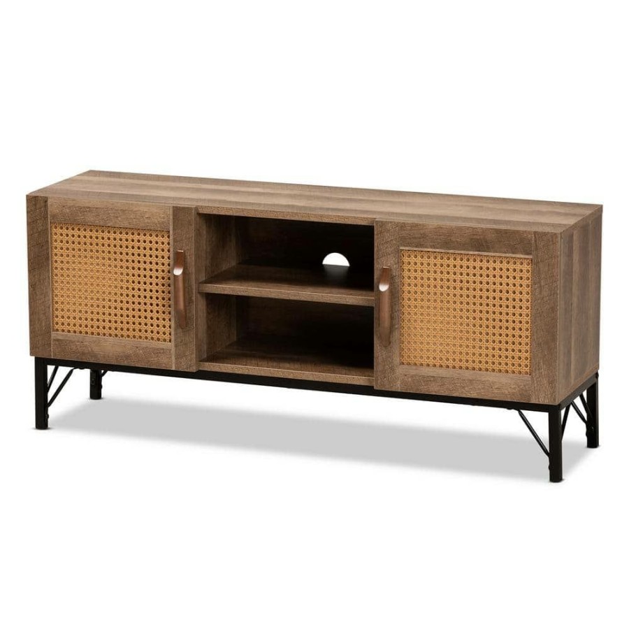 Living Room Furniture * | Veanna 43.3 In. Natural Brown And Black Tv Stand Fits Tv'S Up To 46 In. By Baxton Studio