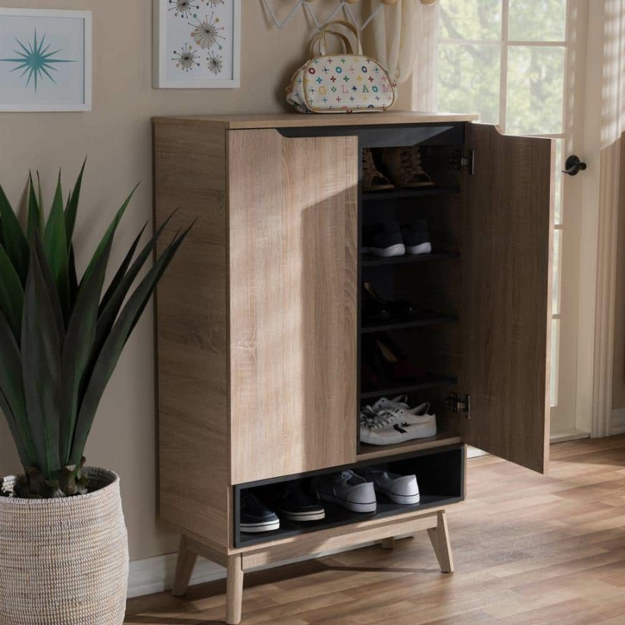 Living Room Furniture * | Fella Light Brown Wood Storage Cabinet By Baxton Studio