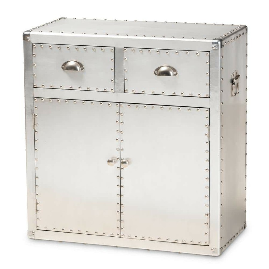 Bar Furniture * | Serge Silver Storage Cabinet With 2-Drawers By Baxton Studio