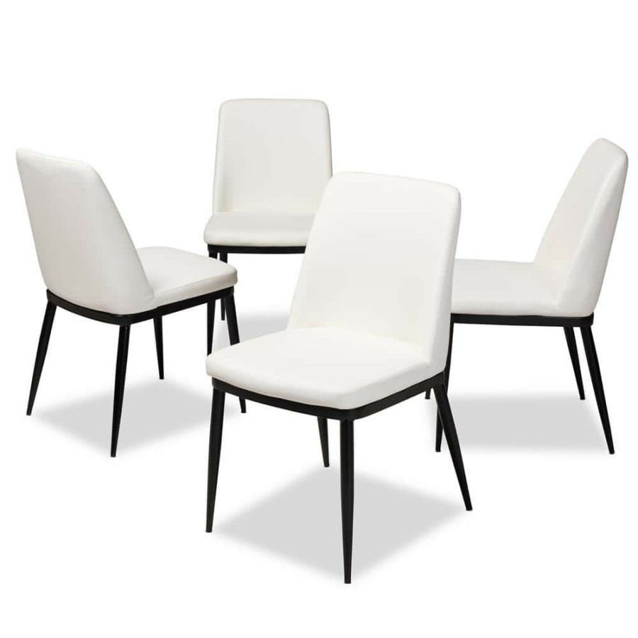 Living Room Furniture * | Darcell White Faux Leather Upholstered Dining Chair (Set Of 4) By Baxton Studio