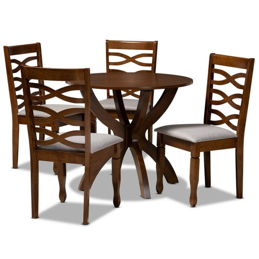 Living Room Furniture * | Aspen 5-Piece Grey And Walnut Dining Set By Baxton Studio