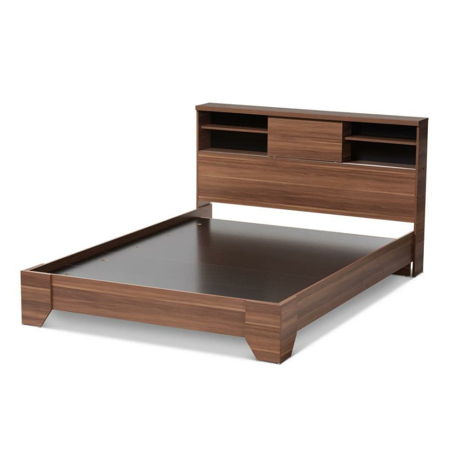 Bedroom Furniture * | Vanda Medium Brown Wood Queen Platform Bed By Baxton Studio