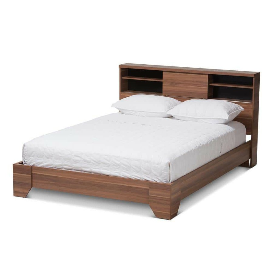 Bedroom Furniture * | Vanda Medium Brown Wood Queen Platform Bed By Baxton Studio