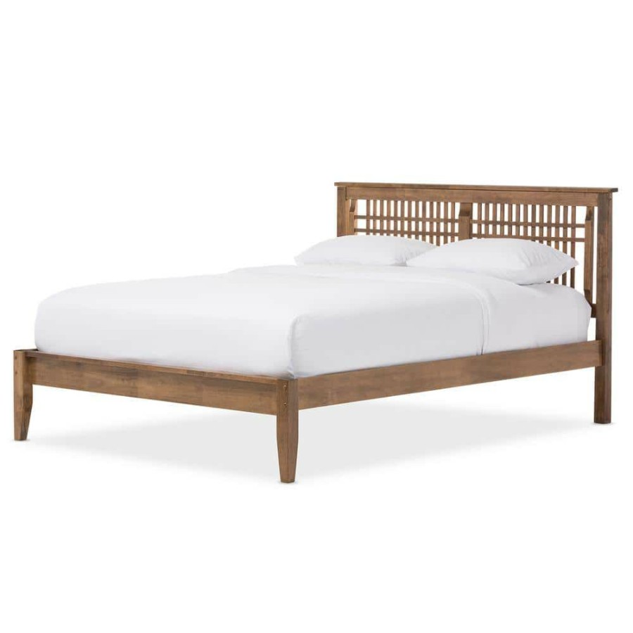 Bedroom Furniture * | Loafey Medium Brown King Platform Bed By Baxton Studio