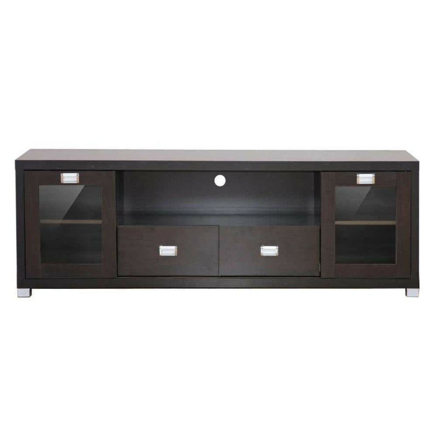 Living Room Furniture * | Gosford 69 In. Dark Brown Wood Tv Stand With 2 Drawer Fits Tvs Up To 35 In. With Storage Doors By Baxton Studio