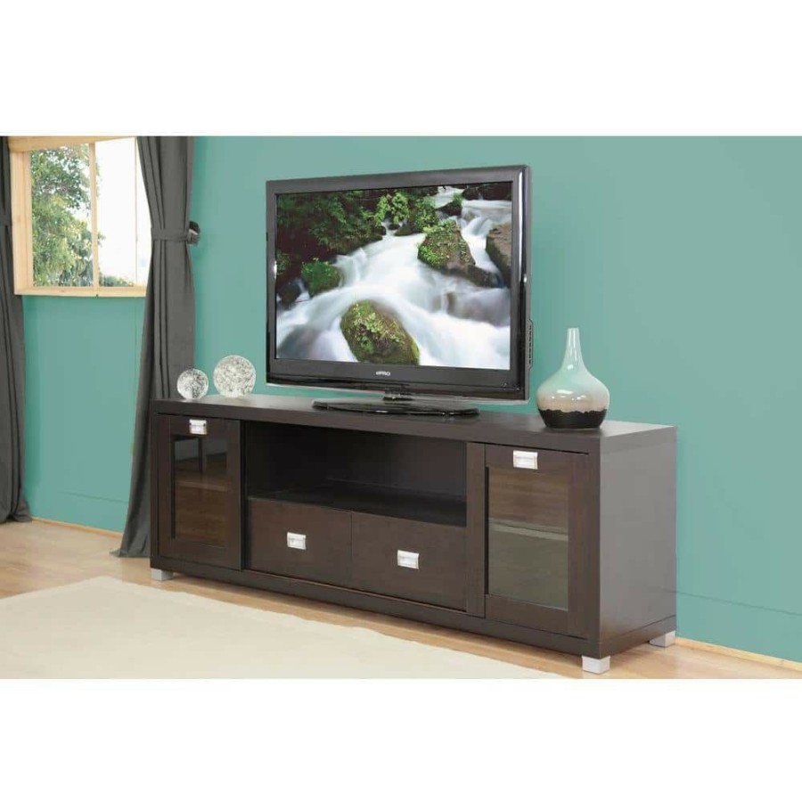 Living Room Furniture * | Gosford 69 In. Dark Brown Wood Tv Stand With 2 Drawer Fits Tvs Up To 35 In. With Storage Doors By Baxton Studio