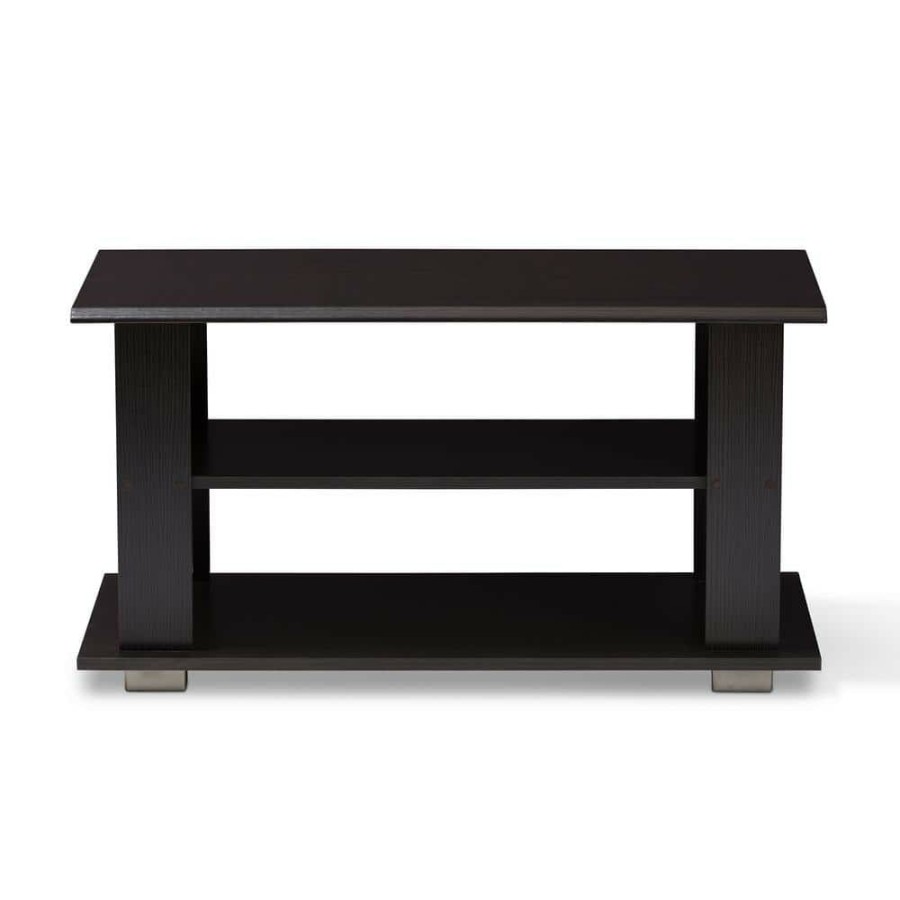 Living Room Furniture * | Joliette 36 In. Dark Brown Medium Rectangle Wood Coffee Table With Shelf By Baxton Studio