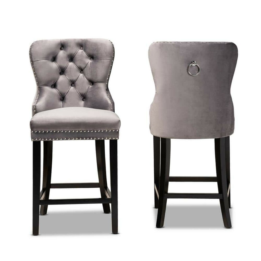 Bar Furniture * | Howell 26.In Grey And Espresso Brown Counter Stool (Set Of 2) By Baxton Studio