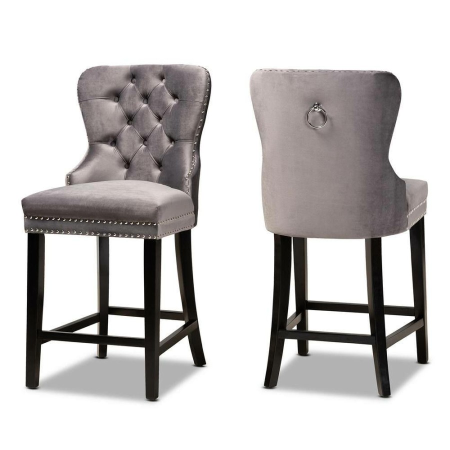 Bar Furniture * | Howell 26.In Grey And Espresso Brown Counter Stool (Set Of 2) By Baxton Studio