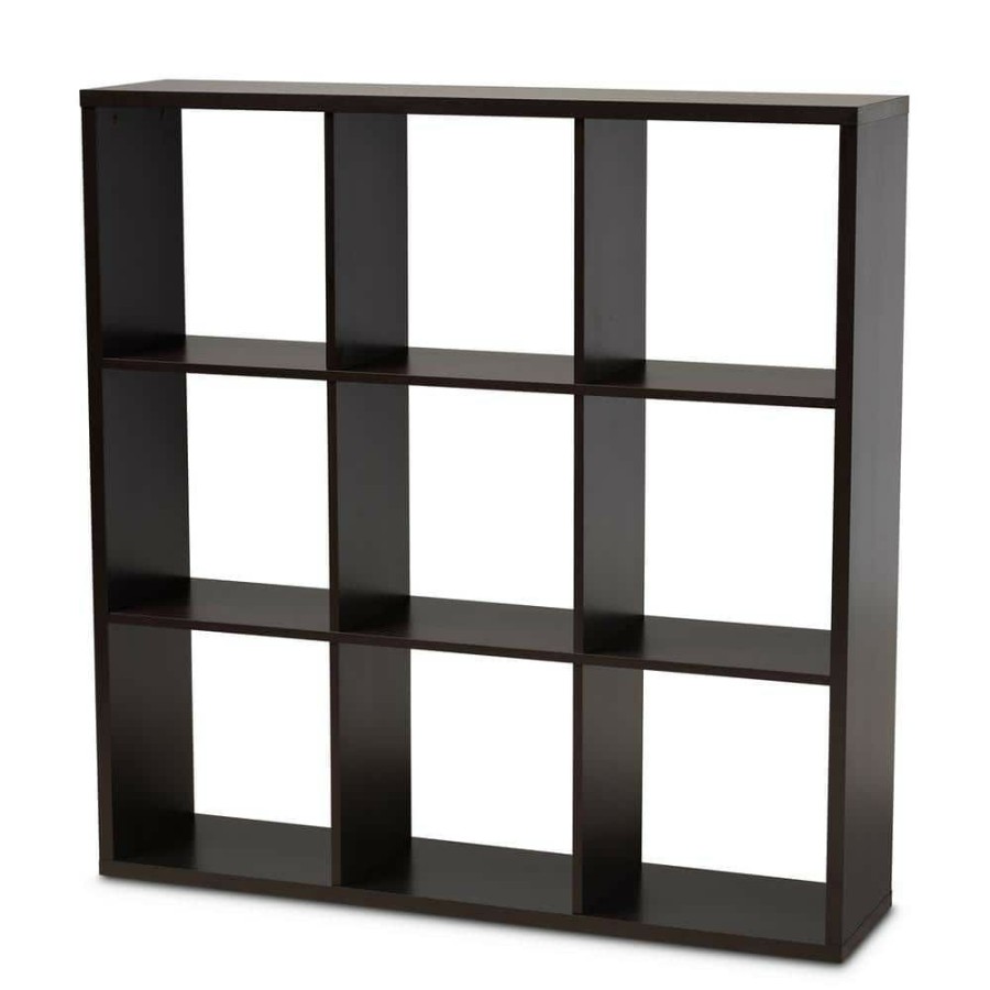 Bar Furniture * | 47.36 In. Dark Brown Wood 9-Shelf Standard Bookcase With Open Back By Baxton Studio