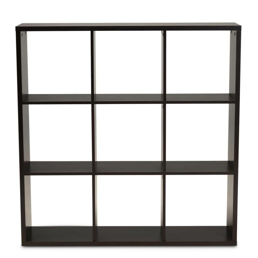 Bar Furniture * | 47.36 In. Dark Brown Wood 9-Shelf Standard Bookcase With Open Back By Baxton Studio