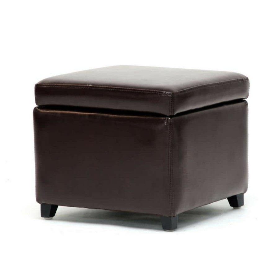 Living Room Furniture * | Chris Traditional Brown Leather Upholstered Ottoman By Baxton Studio