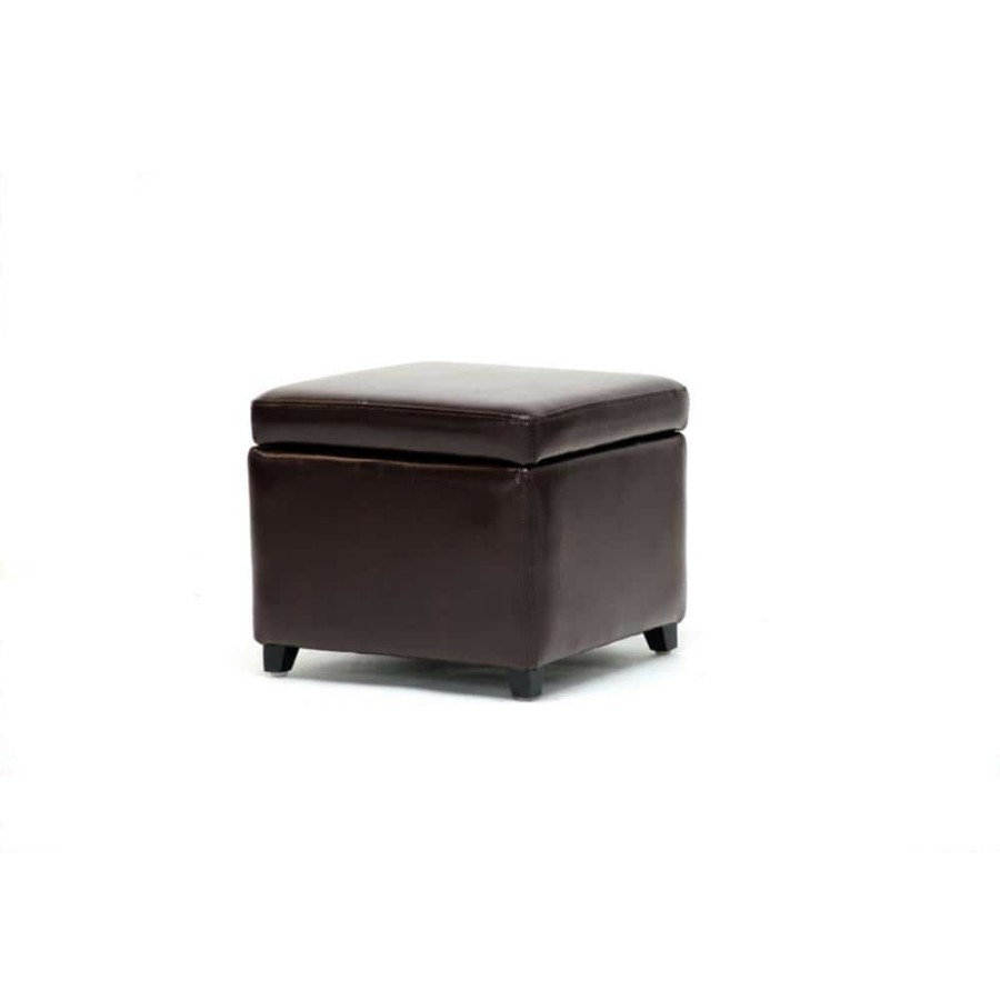 Living Room Furniture * | Chris Traditional Brown Leather Upholstered Ottoman By Baxton Studio