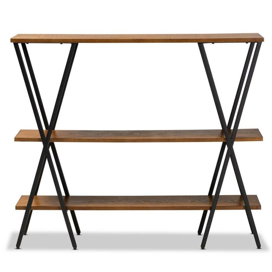 Living Room Furniture * | Norton 48 In. Brown/Black Standard Rectangle Wood Console Table With Shelves By Baxton Studio