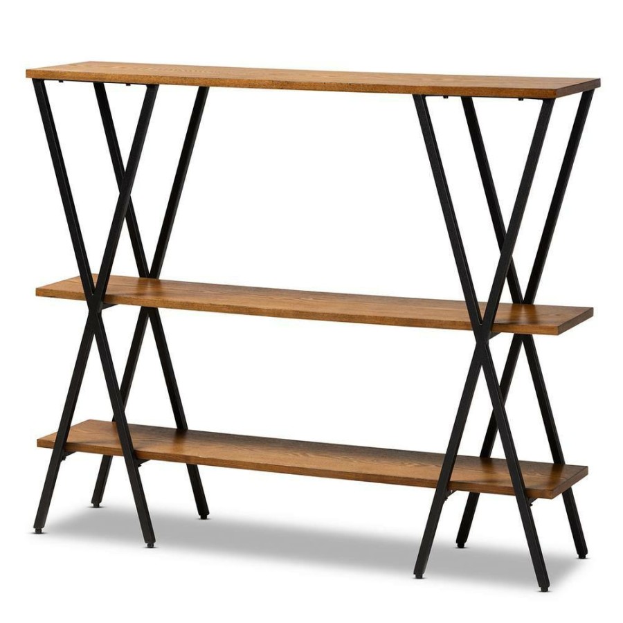 Living Room Furniture * | Norton 48 In. Brown/Black Standard Rectangle Wood Console Table With Shelves By Baxton Studio