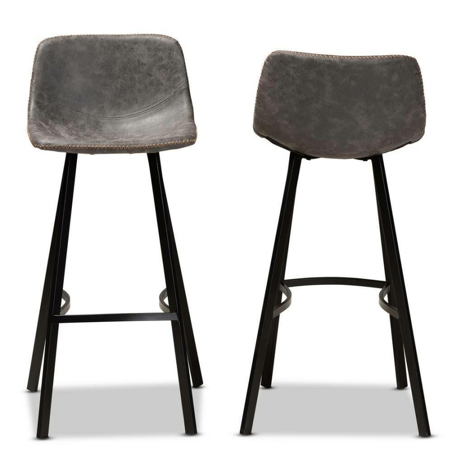 Bar Furniture * | Tani 28 In. Grey Bar Stools (Set Of 2) By Baxton Studio