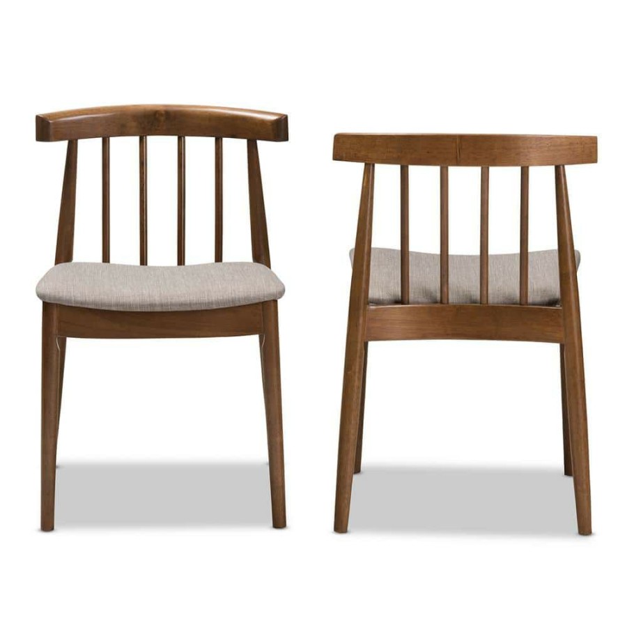 Living Room Furniture * | Wyatt Beige And Walnut Brown Fabric Dining Chair (Set Of 2) By Baxton Studio