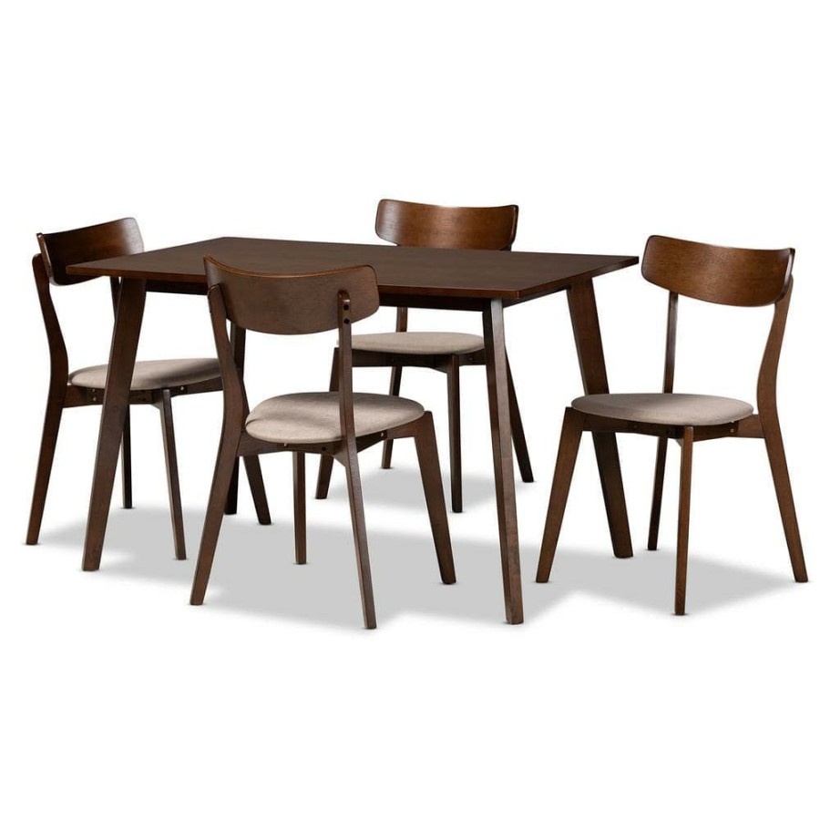 Living Room Furniture * | Nori 5-Piece Light Beige And Walnut Dining Set By Baxton Studio