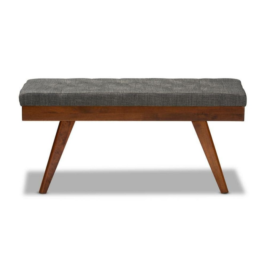 Living Room Furniture * | Alona Dark Gray And Oak Fabric Dining Bench By Baxton Studio