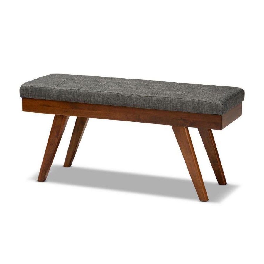 Living Room Furniture * | Alona Dark Gray And Oak Fabric Dining Bench By Baxton Studio