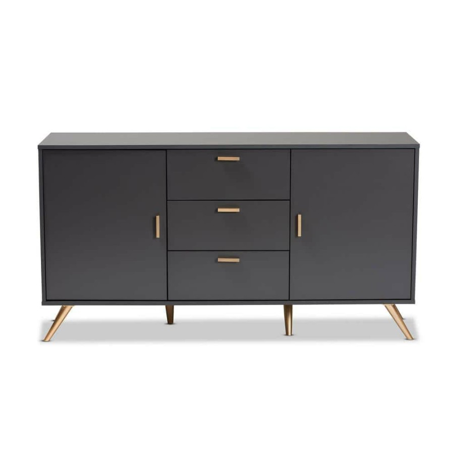 Living Room Furniture * | Kelson Dark Grey And Gold Sideboard Buffet By Baxton Studio