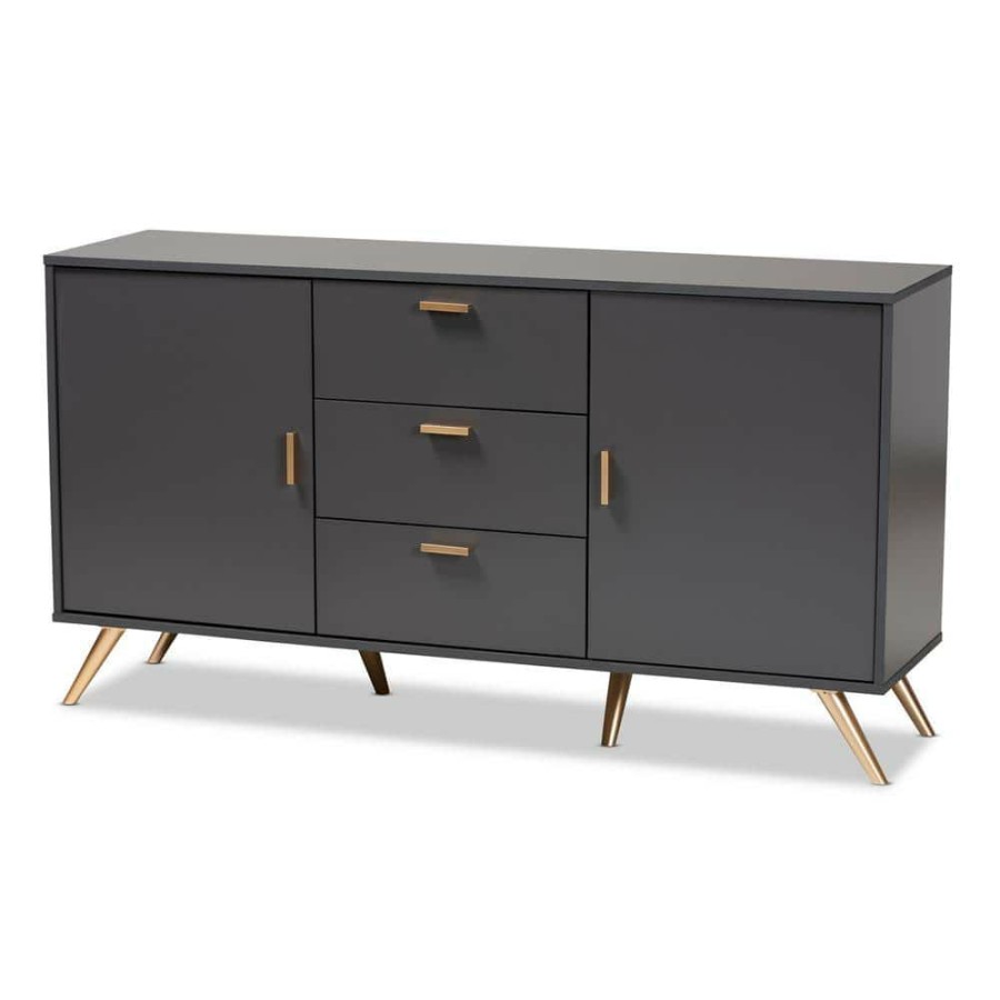 Living Room Furniture * | Kelson Dark Grey And Gold Sideboard Buffet By Baxton Studio