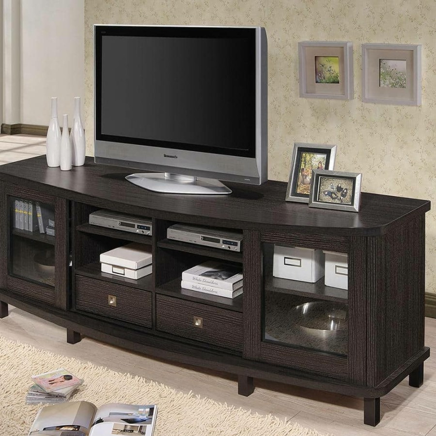 Living Room Furniture * | Walda 70 In. Dark Brown Wood Tv Stand With 2 Drawer Fits Tvs Up To 78 In. With Storage Doors By Baxton Studio